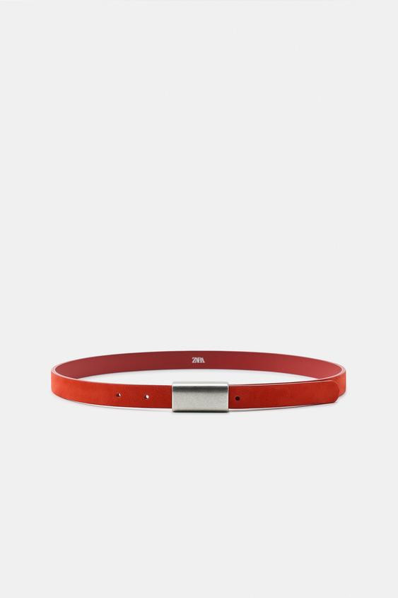 Zara - 100% Leather Buckle Belt - Red - 32 (Us 32) - Woman | Zara US