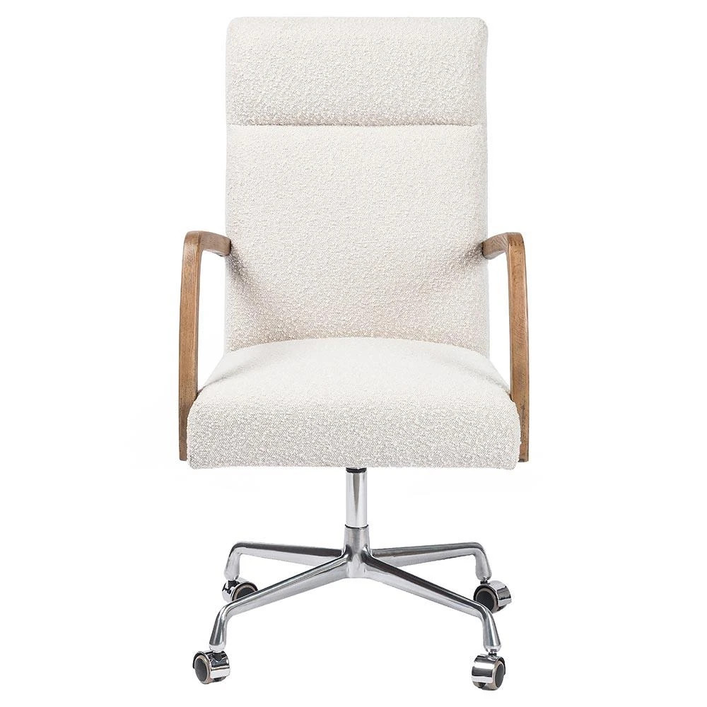 Sonn Mid Century Cream Performance Boucle Silver Stainless Steel Office Chair | Kathy Kuo Home