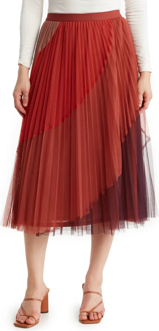 Colorblock Pleated Mesh Midi Skirt | Nordstrom Rack