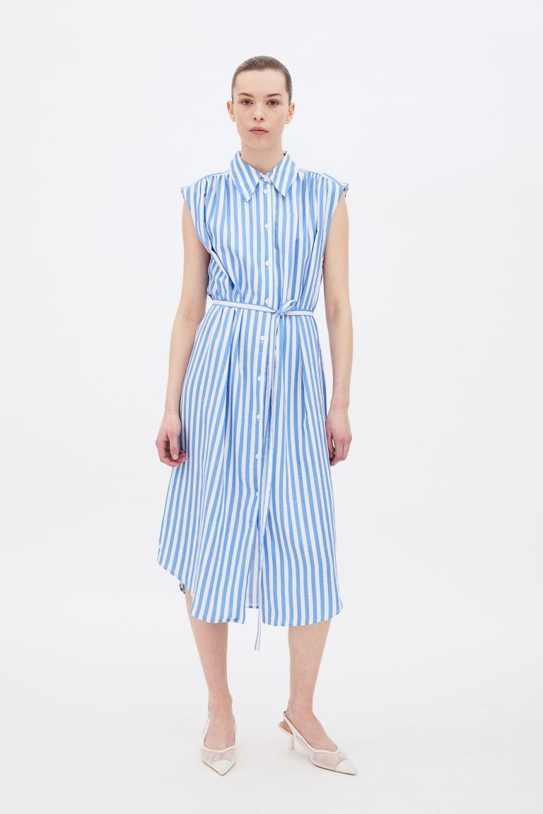 Linen-blend Shirt Dress - Blue/striped - Ladies | H&M US | H&M (US + CA)