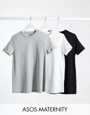 ASOS DESIGN Maternity ultimate organic cotton T-shirt with crew neck 3 pack SAVE in black, white ... | ASOS (Global)