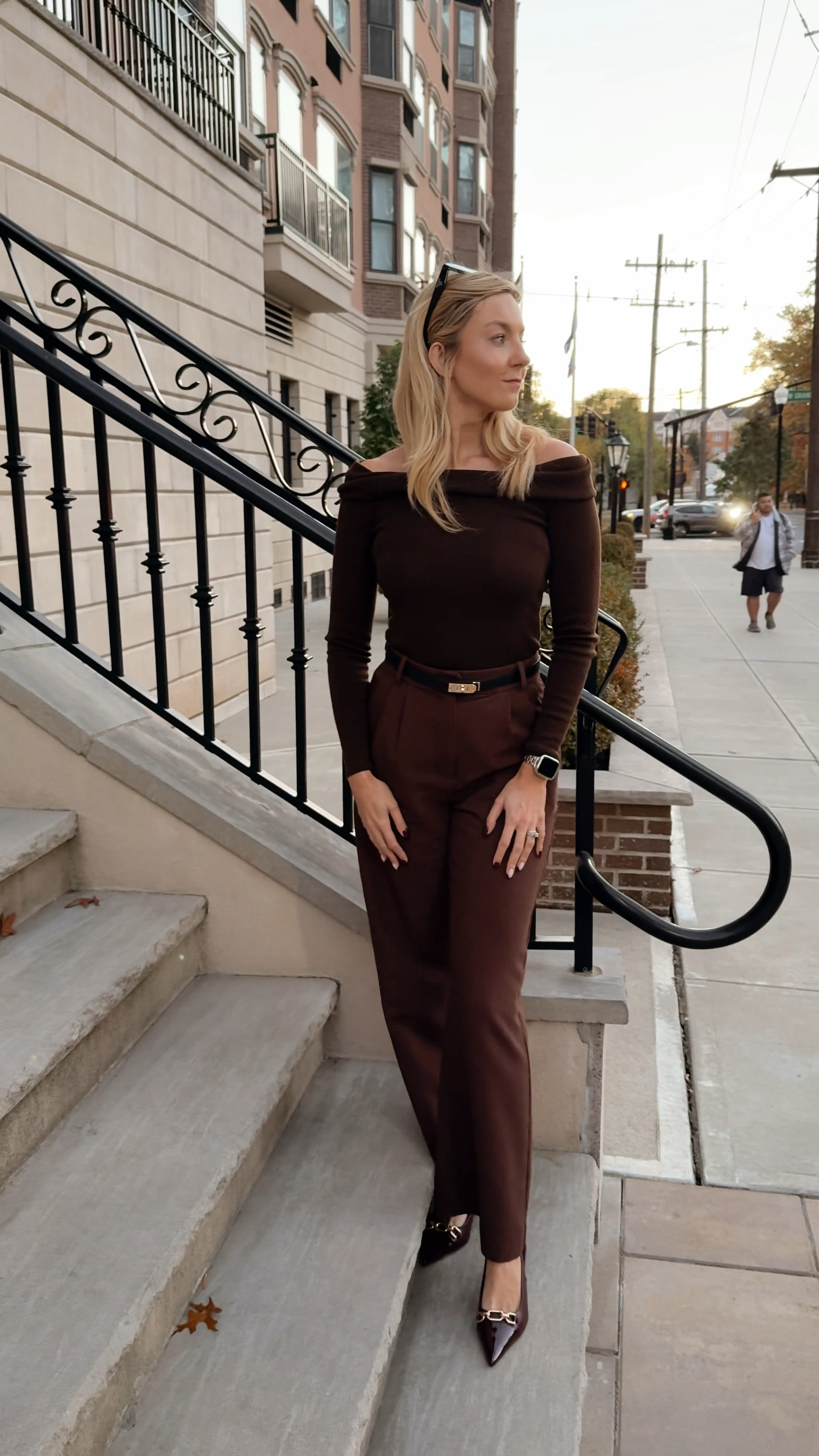 Autumn aesthetic - chocolate brown outfit: 
Brown wide leg pants,
Brown off the shoulder sweater,
Burgundy slingbacks 

My shoes are from JustFab, linking similar! 

Fall outfit, fall fashion, burgundy outfit, European chic, business casual outfit, brown pants outfit, office outfit, corporate fashion

#LTKStyleTip #LTKVideo #LTKCyberWeek