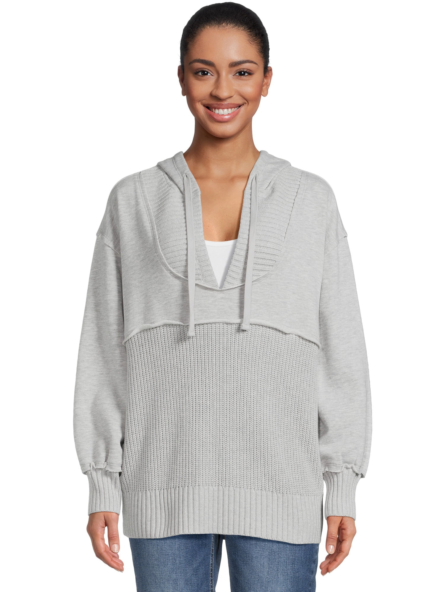 Time and Tru Women's Mixed Media Hoodie, Sizes S-3XL | Walmart (US)