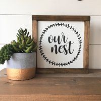 Mini Our Nest Sign | 9"" Square Modern Farmhouse Framed Painted Wood Signs Wall & Shelf Decor With W | Etsy (US)