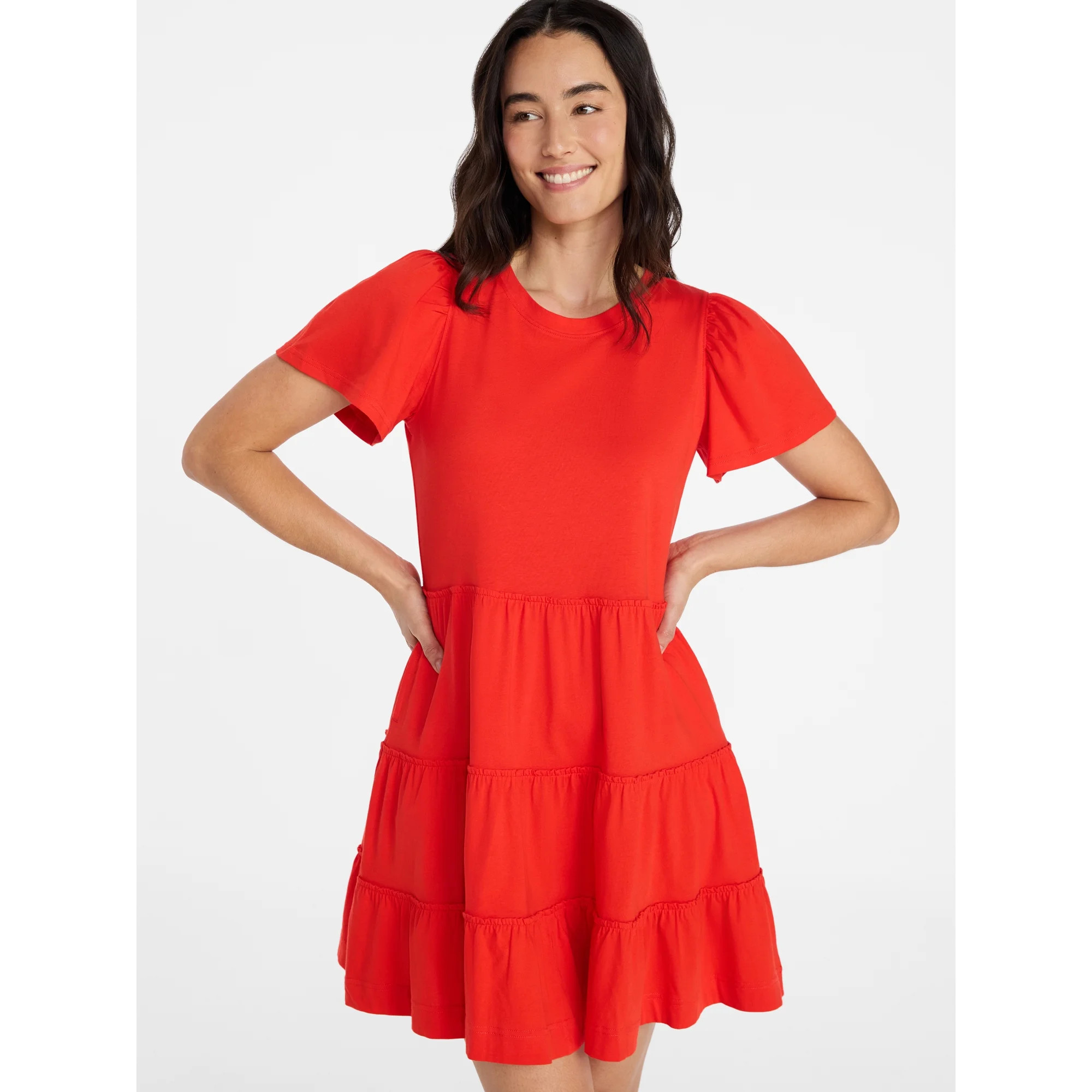 Time and Tru Women's and Women’s Plus Cotton Swing Dress with Short Sleeves, Sizes XS-4X | Walmart (US)