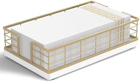 Wican Guest Towel Holder Tray for Bathroom, Oak and Iron Napkins Holder for Powder Room Dinning T... | Amazon (US)