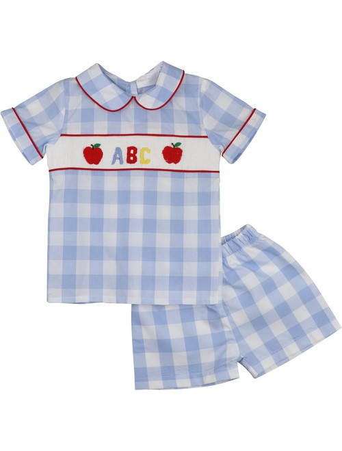 Blue Check ABC Apple Short Set | Cecil and Lou