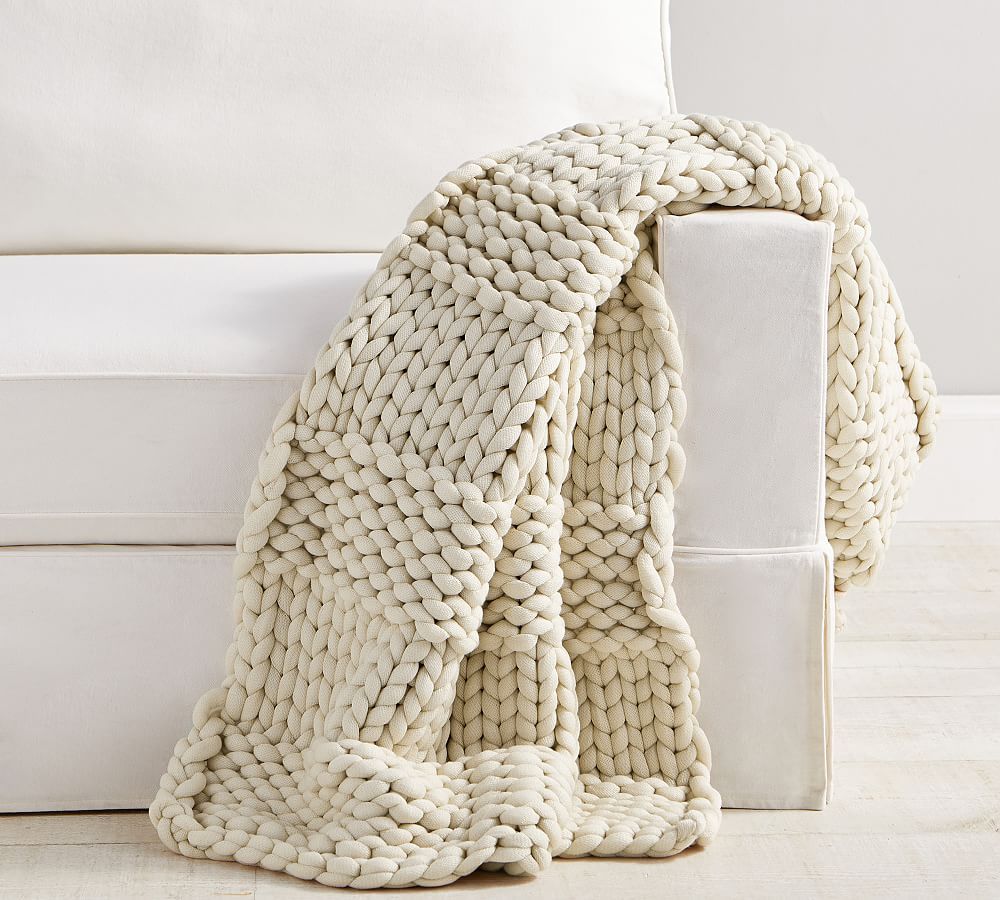 Colossal Chunky HandKnit Throw, 44 x 56"", Oyster | Pottery Barn (US)