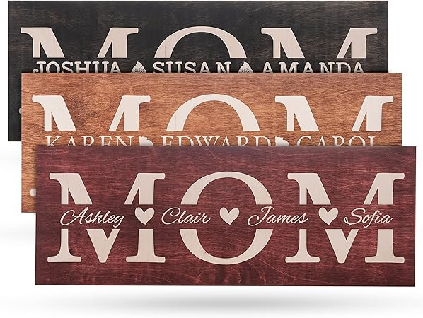 Christmas 2023 Gift for Mom from Daughter, Son - Mom Sign Personalized w/Kids Names - 4 Wooden Co... | Amazon (US)