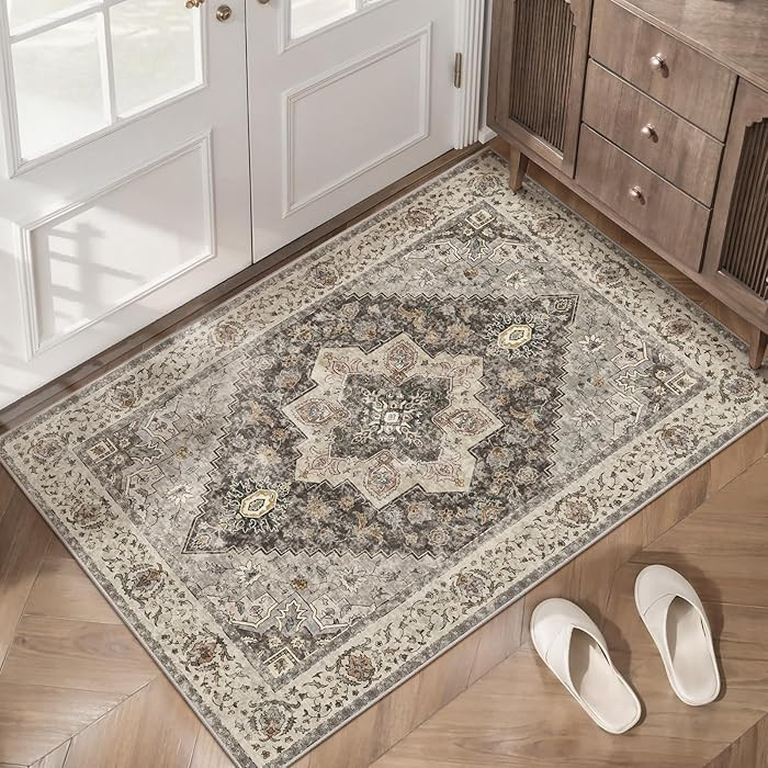 Vintage 2x3 Washable Rug for Entryway, Non Slip Small Indoor Front Door Rug, Print Distressed Gre... | Amazon (US)