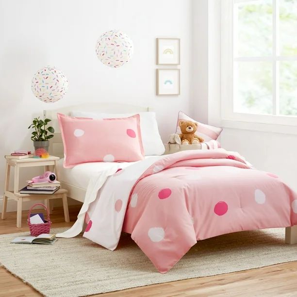 Gap Home Kids Oversized Dot Reversible Organic Cotton Blend Comforter Set, Twin, Pink, 2-Pieces | Walmart (US)