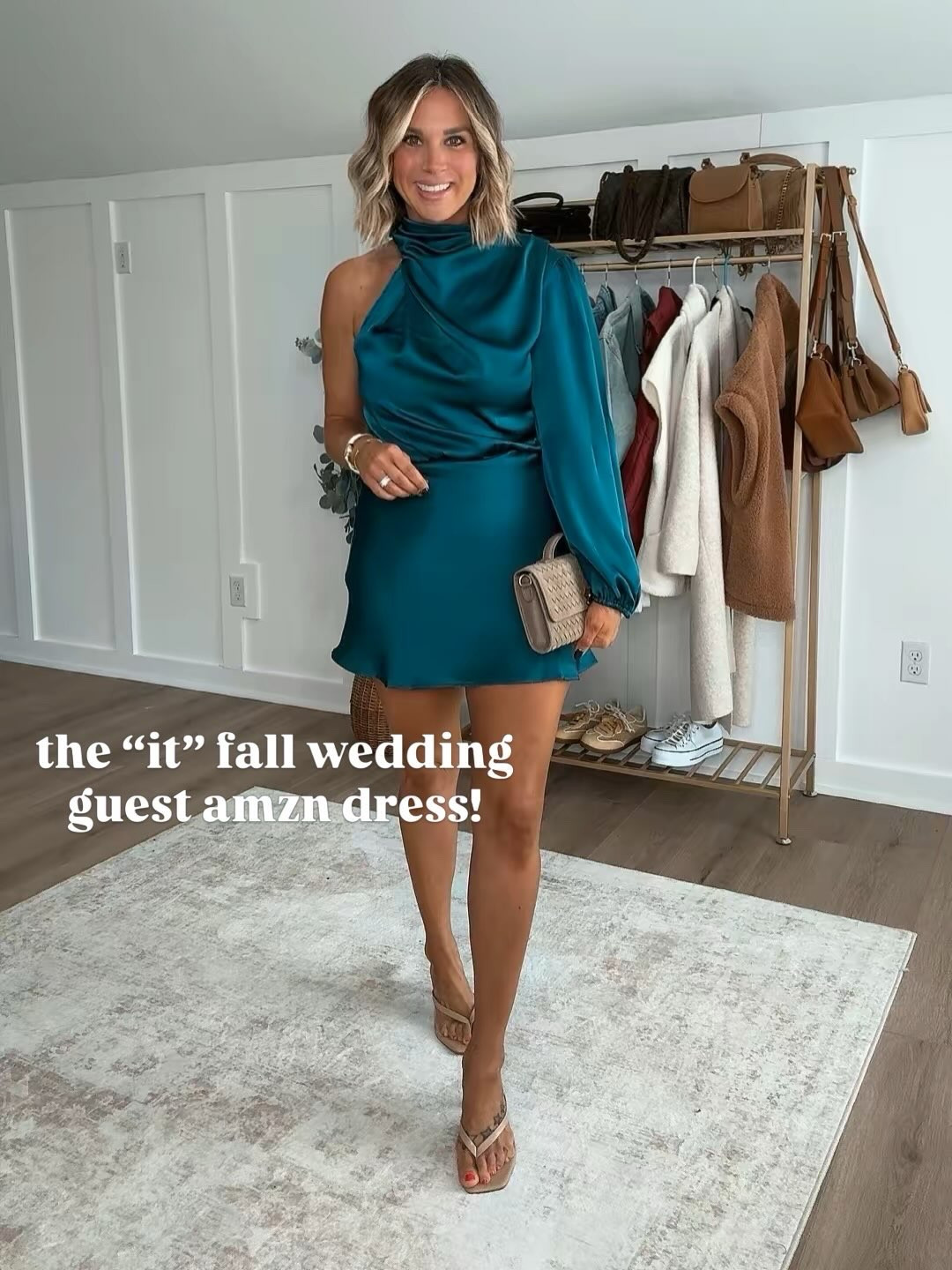 Four of my favorite outfits for fall - the "it" fall wedding guest dress, easy outfit for running errands with the best denim barn jacket, built in bra tank, and softest flare leggings, Sunday church outfit that feels comfortable and looks put together, and an easy date night outfit.  

 #LTKdayinmylife #LTKmomlife #LTKSeasonal