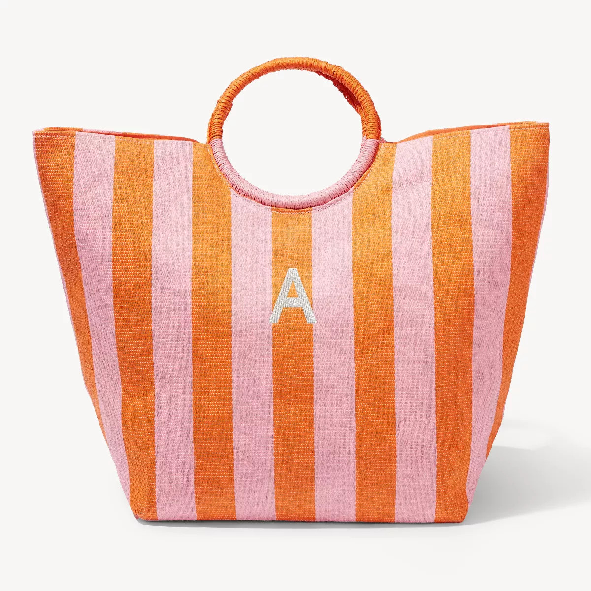 Personalization Mall Tropical Tides Initial Paper Straw Striped Bag, Orange | Target