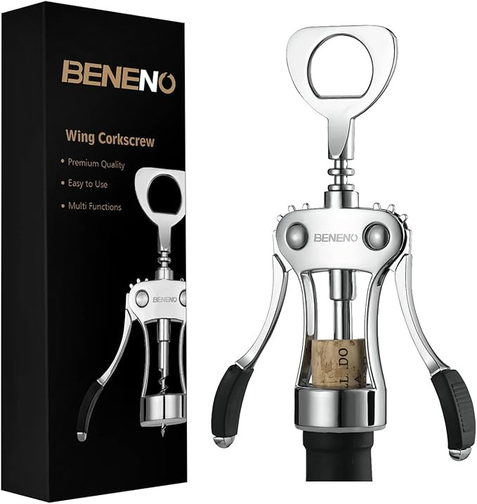 Beneno Wine Opener, Zinc Alloy Premium Wing Corkscrew with Multifunctional Bottles Opener, Sharp ... | Amazon (US)