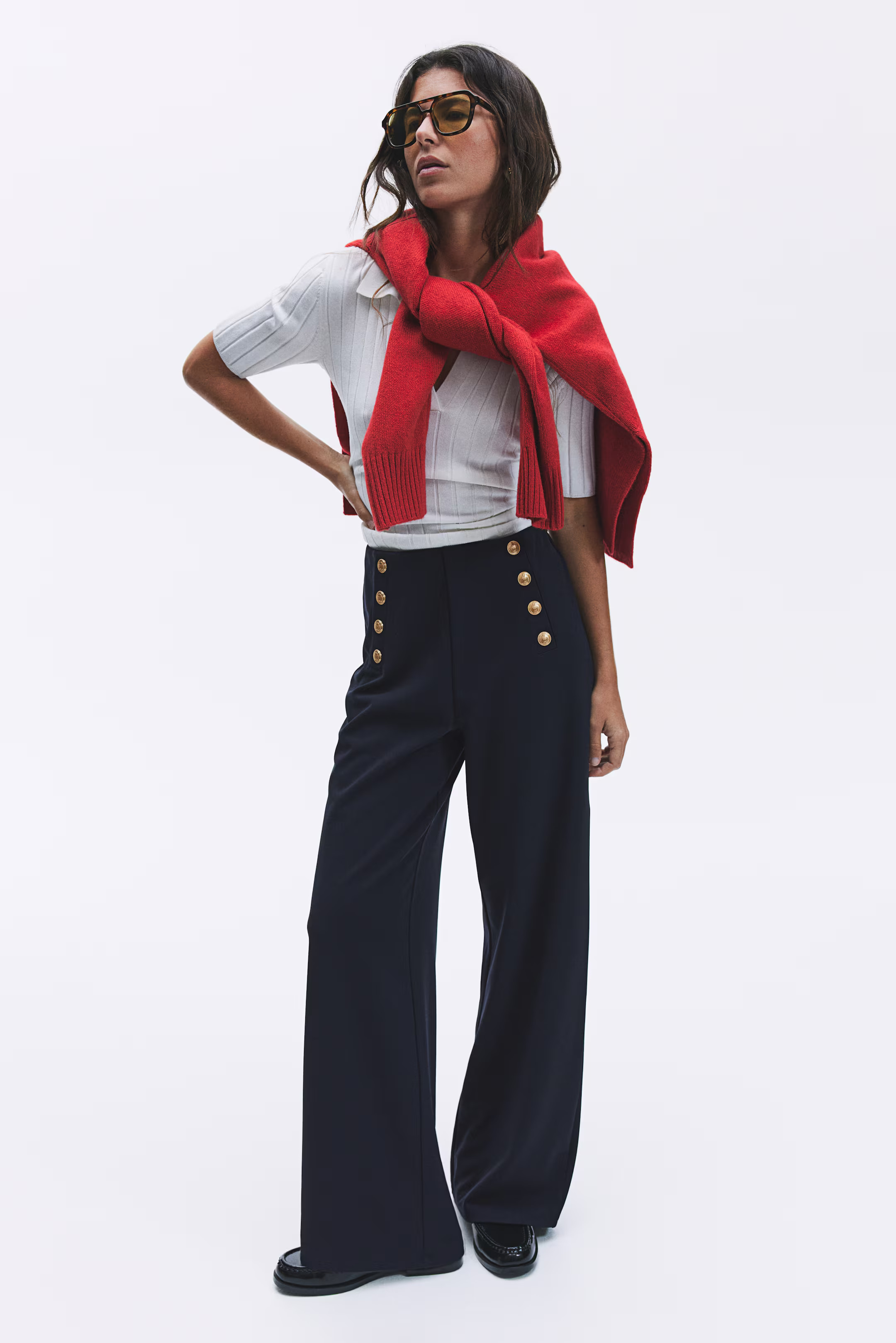 Button-front Pants - Navy blue - Ladies | H&M US | H&M (US + CA)
