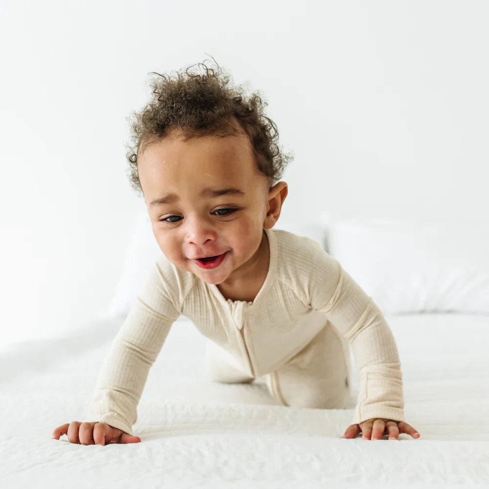 Heather Oatmeal Ribbed Zippy | Little Sleepies
