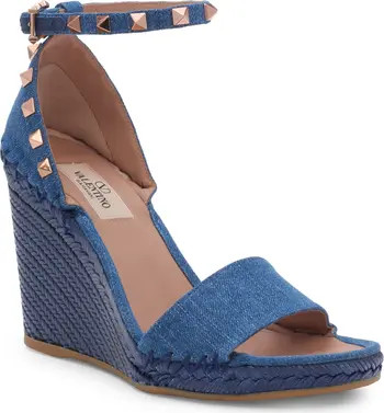 Valentino Garavani Rockstud Denim Espadrille Wedge Sandal (Women) | Nordstrom | Nordstrom