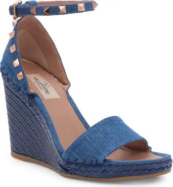 Valentino Garavani Rockstud Denim Espadrille Wedge Sandal (Women) | Nordstrom | Nordstrom