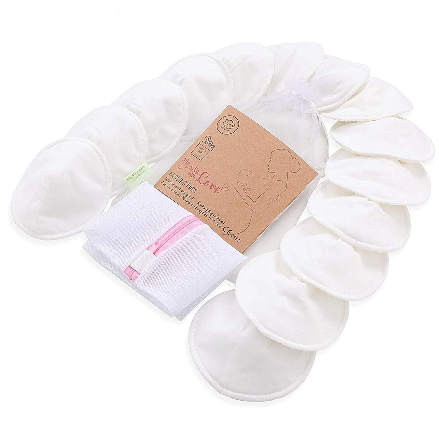 Organic Bamboo Nursing Breast Pads - 14 Washable Pads + Wash Bag - Breastfeeding Nipple Pad for M... | Amazon (US)