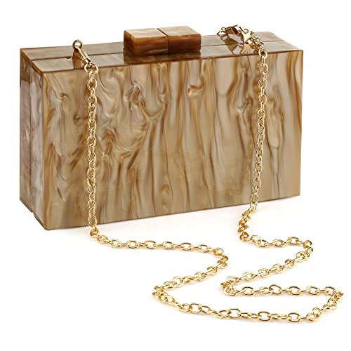 Acrylic Purses and Handbags with Marbling for Women Elegant Banquet Evening Crossbody Handbag Box Clutch (Gold) | Amazon (US)