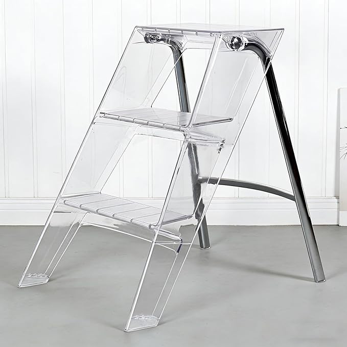 Acrylic Step Ladder, 3 Step Folding Transparent Step Stool for Adults, Decorative Modern Foot Sto... | Amazon (US)