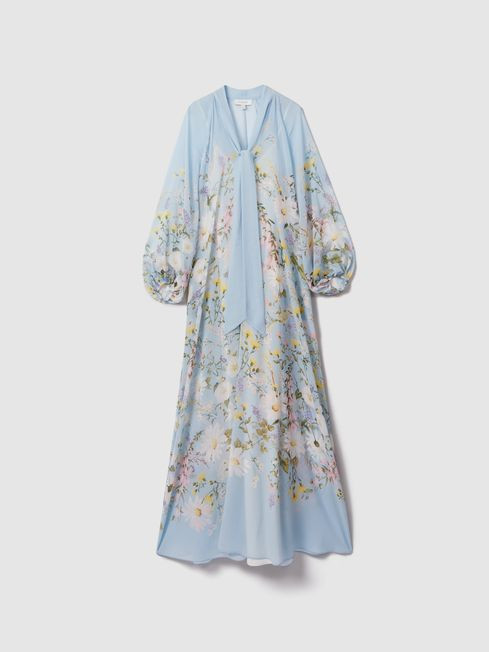 Florere Printed Tie Neck Maxi Dress | Reiss US