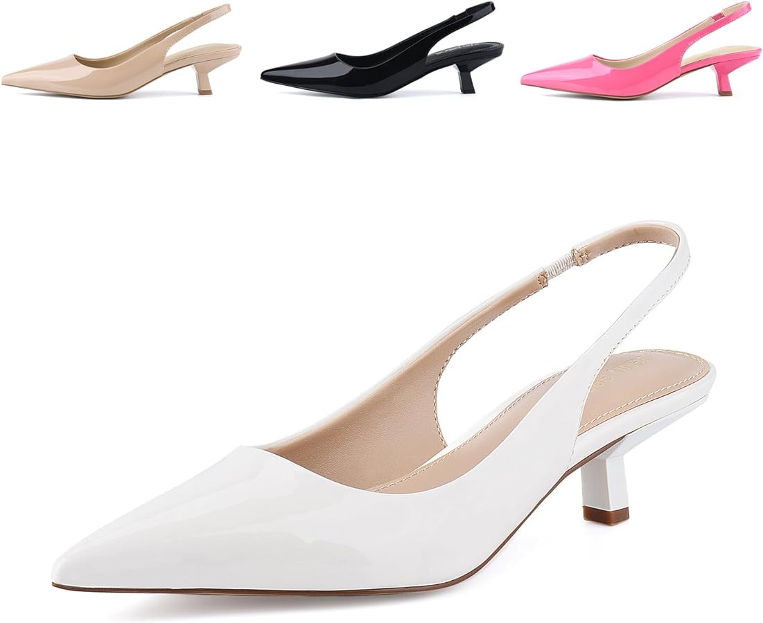 JENN ARDOR Womens Kitten Heels Closed Pointed Toe Elastic Slingback Sexy Low Heels Bridal Wedding... | Amazon (US)
