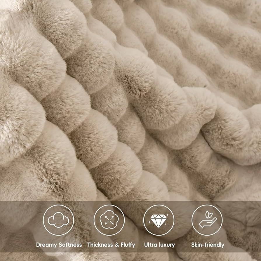 PHF Luxury Faux Rabbit Fur Throw Blanket, Ultra Soft Fluffy Plush Cozy Warm Bubble Blanket for Be... | Amazon (US)