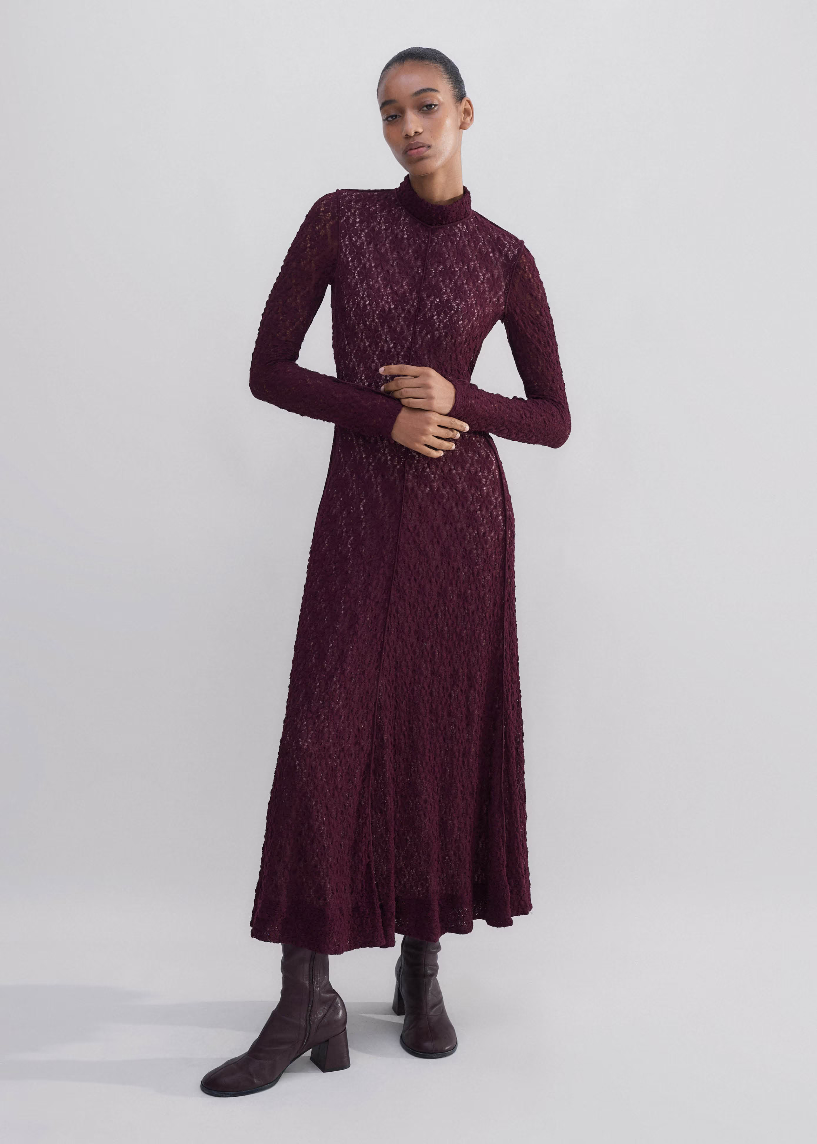 Women's Red Lace Jersey Long Sleeve Maxi Dress | ME+EM | ME+EM US