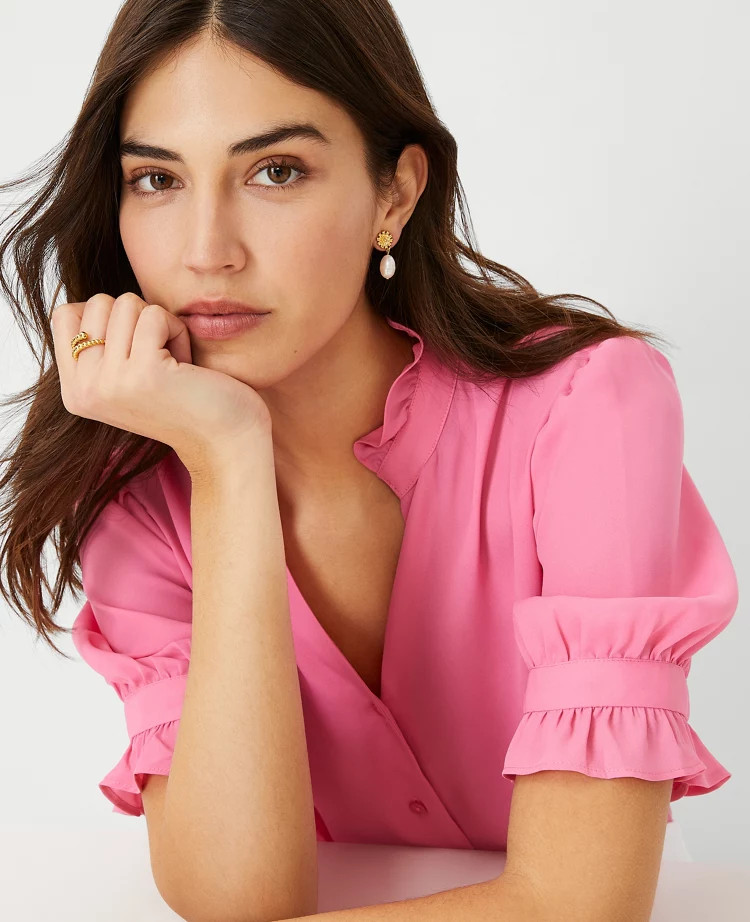 Ruffle Button Top | Ann Taylor (US)