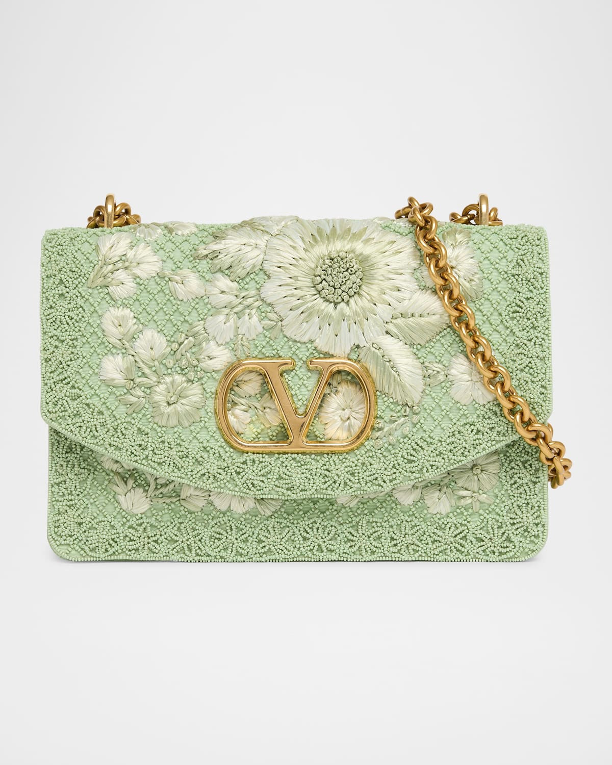 Beaded Floral-Embroidered Moire Shoulder Bag | Neiman Marcus