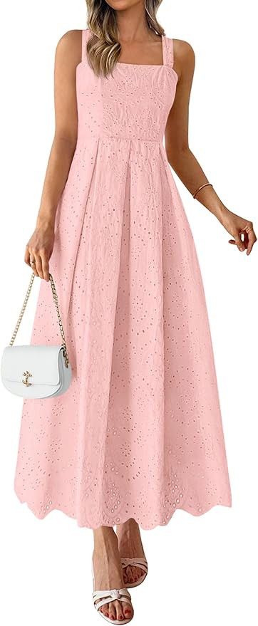 PRETTYGARDEN Womens Sleeveless Maxi Summer Dresses 2026 Hollow Out Eyelet Square Neck Ruffle Flow... | Amazon (US)