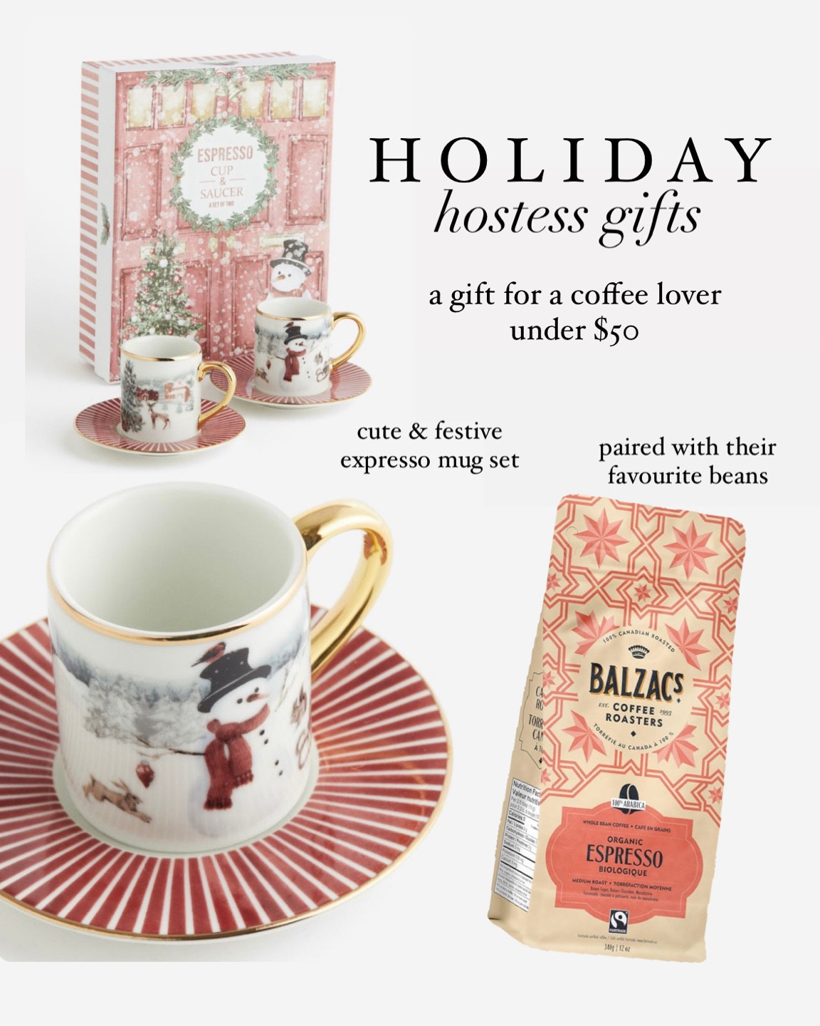 Shop my holiday gift guide! Gifts for the hostess - coffee lover edition ☕️ this gift is under $50, a beautiful set of holiday espresso cups that you can pair with their favourite espresso beans! 

#LTKwinter #LTKgiftguide