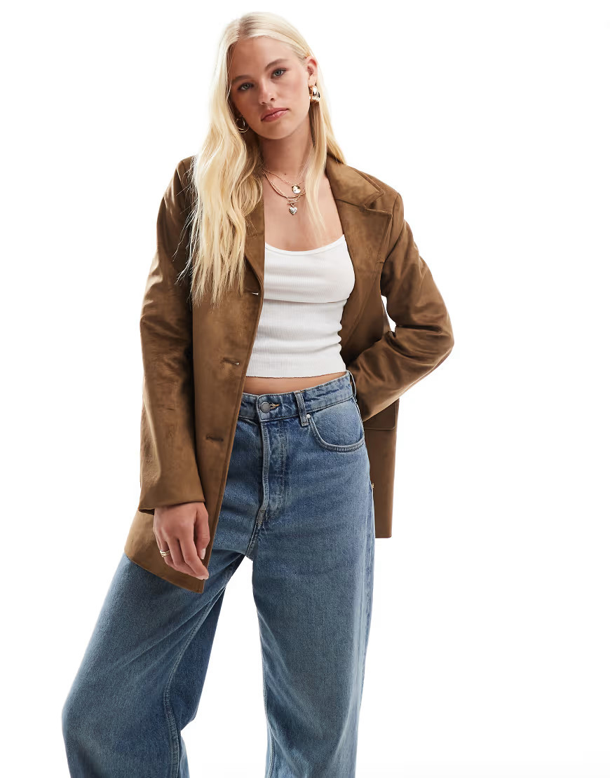 ONLY faux suede blazer coat in light brown | ASOS (Global)