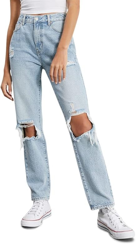 PacSun Women's Eco Light Blue Distressed Mom Jeans | Amazon (US)