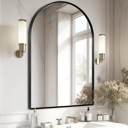 Minuover 30" x 48" Black Arched Mirror, Arch Wall Mirror, Metal Frame Black Bathroom Mirror, Arched Top Bathroom Vanity Mirror for Living Room, Bedroom, Entryway, Tempered Glass, Shatter Proof | Amazon (US)