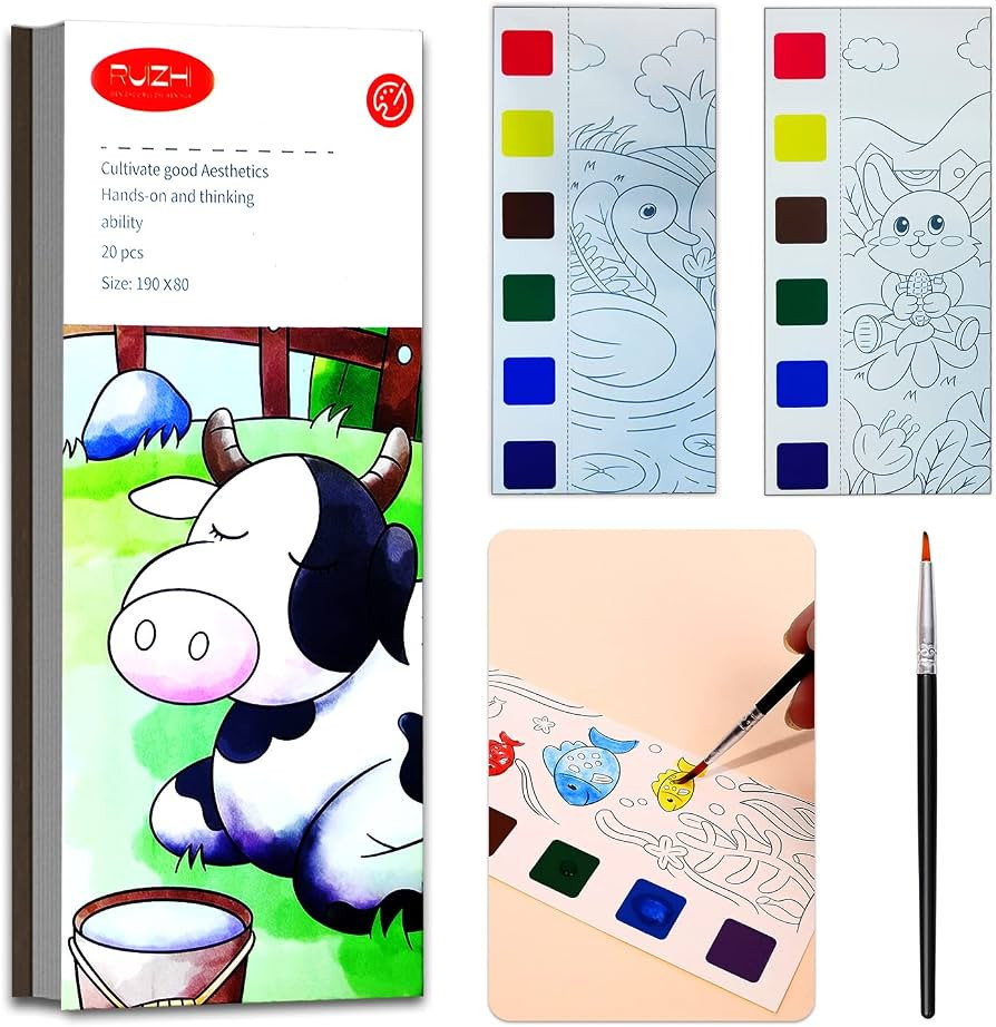 JUNQIU Watercolor Coloring Books for Kids Ages 4-8, Pocket Watercolor Painting Book for Toddlers,... | Amazon (US)