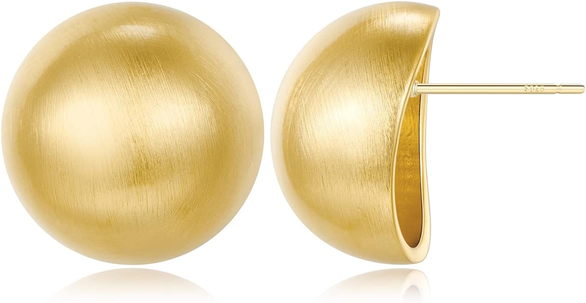 HESSAWELL Stud Earrings for Women Half-ball Mattle Gold Sliver Studs 14K Brushed Button Earrings ... | Amazon (US)