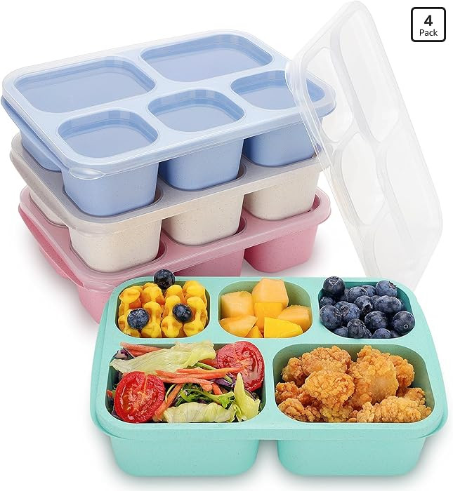 Bento Box Adult Lunch Box, 4 Pack Lunchable Containers for Adults with 5 Compartments, Meal Prep ... | Amazon (US)