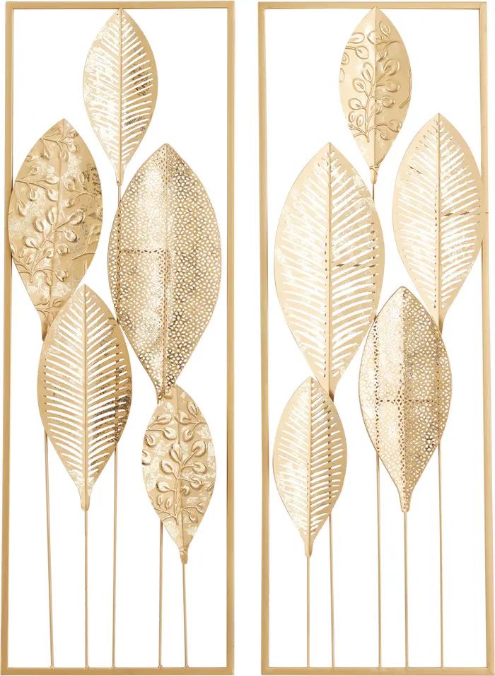 WILLOW ROW Goldtone Metal Tall Cutout Leaf Wall Decor with Frame - Set of 2 | Nordstromrack | Nordstrom Rack