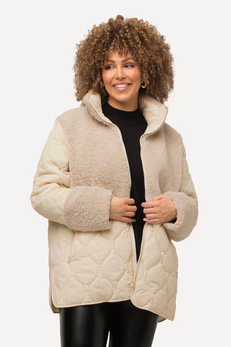 Steppjacke, Teddyanteil, Stehkragen, A-Linie, Patchlook | Ulla Popken DE