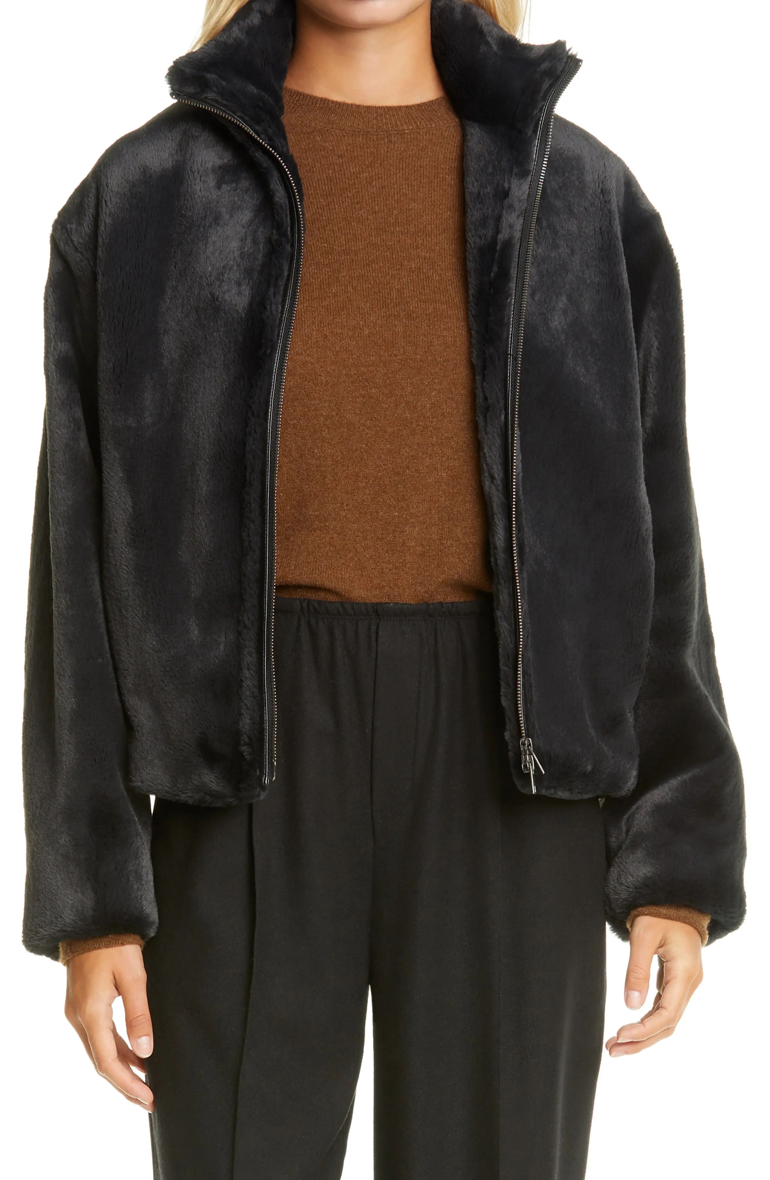 Women's Vince Zip Front Plush Faux Fur Jacket, Size X-Large - Black | Nordstrom