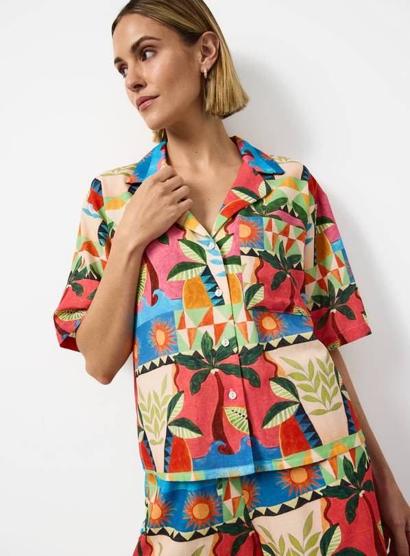 Buy Beach Print Linen Blend Revere Neck Shirt 22 | Co-ords | Tu | Tu Clothing