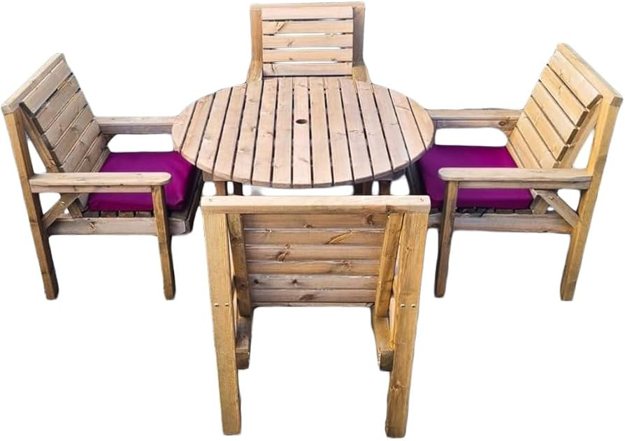 Wooden Garden Furniture Set \u2013 1.2m Round Table & 4 Chairs | Ready Assembled Outdoor Dining |... | Amazon (UK)
