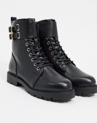 ASOS DESIGN Adele hardwear lace up boots in black | ASOS (Global)