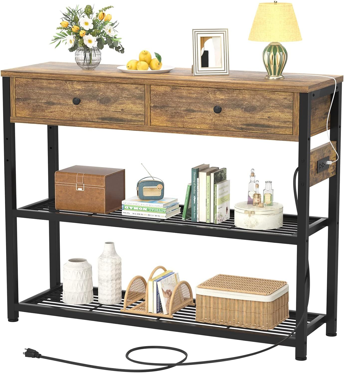 Amazon.com: Ecoprsio Entryway Table with Outlets and USB Ports, Console Table with 2 Drawers, Sma... | Amazon (US)
