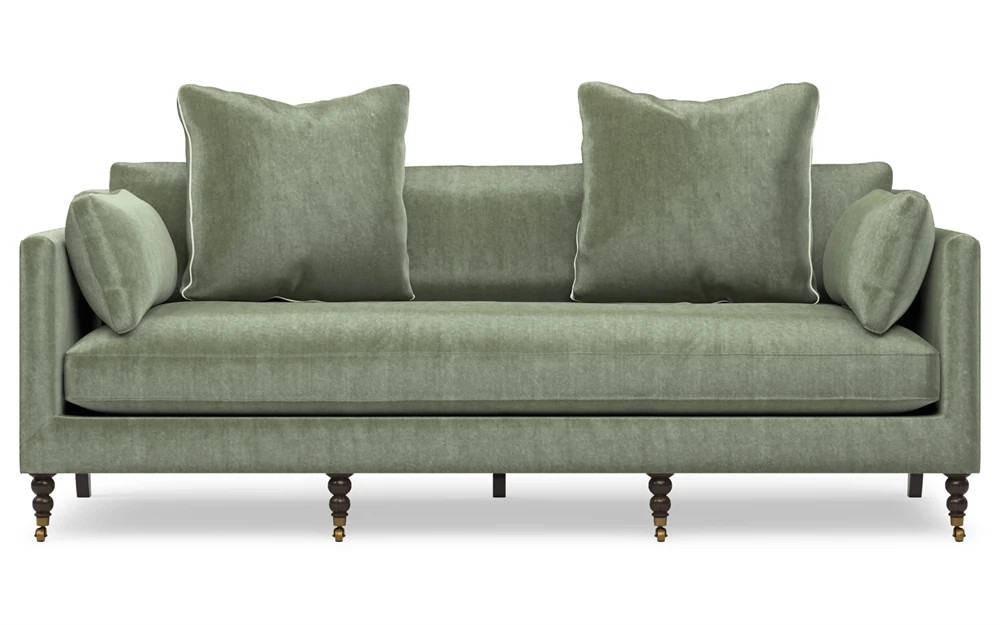 Madeline Sage Green Velvet Sofa - With Throw Pillows - 90" | Kathy Kuo Home