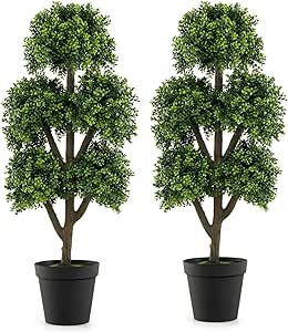 Goplus Artificial Boxwood Topiary Tree, 2 Pack 45” Tall Faux Potted Plants with 5 Ball-Shaped T... | Amazon (US)