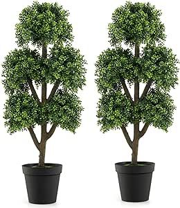 Goplus Artificial Boxwood Topiary Tree, 2 Pack 45” Tall Faux Potted Plants with 5 Ball-Shaped T... | Amazon (US)