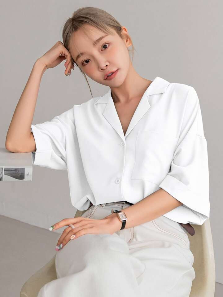 DAZY Button Front Drop Shoulder Blouse | SHEIN